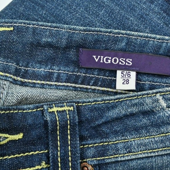 VIGOSS Women's Sz 28 5/6 Dark Wash Straight Leg Bootcut Jeans Flap Pockets - Picture 9 of 11